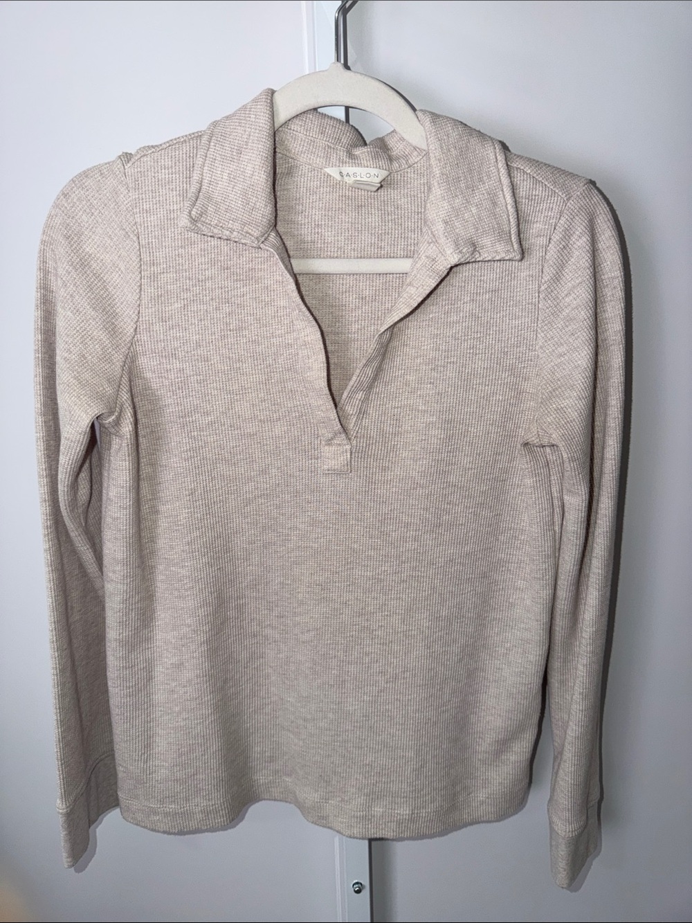 Caslon Cream Ribbed Long-Sleeve Polo Sweater